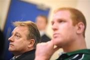 8 March 2008; Ireland head coach Eddie O'Sullivan looks on while Paul O'Connell answers questions at the post match press conference after defeat against Wales. RBS Six Nations Rugby Championship, Ireland v Wales, Croke Park, Dublin. Picture credit: Pat Murphy / SPORTSFILE *** Local Caption ***