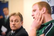 08 March 2008; Ireland head coach Eddie O'Sullivan looks on while Paul O'Connell answers questions at the post match press conference after defeat against Wales. RBS Six Nations Rugby Championship, Ireland v Wales, Croke Park, Dublin. Picture credit: Pat Murphy / SPORTSFILE *** Local Caption ***
