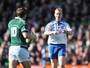 8 March 2008; Referee Wayne Barnes asks Ireland's Ronan O'Gara to retake a restart during the first half. RBS Six Nations Rugby Championship, Ireland v Wales, Croke Park, Dublin. Picture credit: Brendan Moran / SPORTSFILE