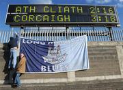 9 March 2008; Alan O Cleirigh, Long Mile pub Dublin Supporters Club, gives a 'bunt' to his fellow Dublin supporter John Murphy as they retrieve their flag at the end of the game. Both are from Rialto, Dublin. Allianz National Hurling League, Division 1A, Round 3, Dublin v Cork, Parnell Park. Picture credit: Ray McManus / SPORTSFILE