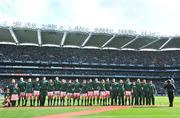 8 March 2008; The Ireland squad stand together for the National Anthems before the game. RBS Six Nations Rugby Championship, Ireland v Wales, Croke Park, Dublin. Picture credit: Brendan Moran / SPORTSFILE