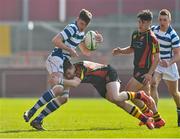 17 March 2015; Bryan McLaughlin , Rockwell College, is tackled by Jack O'Donnell, Ardscoil Rís. SEAT Munster Schools Senior Cup Final, Rockwell College v Ardscoil Rís, Thomond Park, Limerick. Picture credit: David Maher / SPORTSFILE
