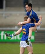 17 March 2015; Cian McManus and Darragh Kennedy, St Patrick's Cavan, celebrate at the final whistle. Danske Bank MacRory Cup Final, St Patrick's Cavan v St Patrick's Academy, Dungannon, Athletic Grounds, Armagh. Picture credit: Oliver McVeigh / SPORTSFILE