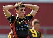 17 March 2015; A dejected Nathan Randles, Ardscoil Rís, at the end of the game. SEAT Munster Schools Senior Cup Final, Rockwell College v Ardscoil Rís, Thomond Park, Limerick. Picture credit: David Maher / SPORTSFILE