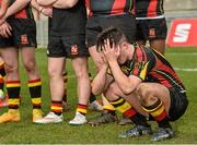 17 March 2015; A dejected Peadar Collins, Ardscoil Rís, at the end of the game. SEAT Munster Schools Senior Cup Final, Rockwell College v Ardscoil Rís, Thomond Park, Limerick. Picture credit: David Maher / SPORTSFILE