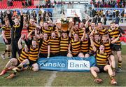17 March 2015; The Royal Belfast Academical Institution celebrate after their win. Ulster Schools Senior Cup Final, Royal Belfast Academical Institution v Wallace High School. Kingspan Stadium, Ravenhill Park, Belfast. Picture credit: John Dickson / SPORTSFILE
