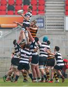 17 March 2015;  Patrick Ferguson, Wallace High School, secures a lineout ball. Ulster Schools Senior Cup Final, Royal Belfast Academical Institution v Wallace High School. Kingspan Stadium, Ravenhill Park, Belfast. Picture credit: John Dickson / SPORTSFILE