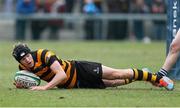 17 March 2015; Jack Conlin, Royal Belfast Academical Institution, scores the winning try of the game. Ulster Schools Senior Cup Final, Royal Belfast Academical Institution v Wallace High School. Kingspan Stadium, Ravenhill Park, Belfast. Picture credit: John Dickson / SPORTSFILE