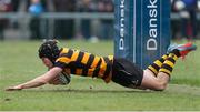 17 March 2015; Jack Conlin, Royal Belfast Academical Institution, scores the winning try of the game. Ulster Schools Senior Cup Final, Royal Belfast Academical Institution v Wallace High School. Kingspan Stadium, Ravenhill Park, Belfast. Picture credit: John Dickson / SPORTSFILE