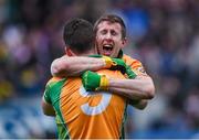 17 March 2015; Corofin team mates Ronan Steede, left, and Gary Sice, celebrate after the final whistle. AIB GAA Football All-Ireland Senior Club Championship Final, Corofin, Co Galway, v Slaughtneil, Co Derry. Croke Park, Dublin. Picture credit: Ray McManus / SPORTSFILE