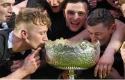 17 March 2015; Tim Carroll, left, and Alan Tynan, CC Roscrea, kiss the cup following their victory. Bank of Ireland Leinster Schools Senior Cup Final, in association with Beauchamps Solicitors, Belvedere College v Cistercian College Roscrea. RDS, Ballsbridge, Dublin. Picture credit: Stephen McCarthy / SPORTSFILE