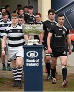17 March 2015; Belvedere College captain Mike Sweeney and CC Roscrea captain Tim Foley lead their side's out ahead of the game. Bank of Ireland Leinster Schools Senior Cup Final, in association with Beauchamps Solicitors, Belvedere College v Cistercian College Roscrea. RDS, Ballsbridge, Dublin. Picture credit: Stephen McCarthy / SPORTSFILE