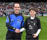 17 March 2015; Match referee David Goldrick, Meath, with 'Young Whistler' Ronan Holohan, Templeogue Synge Street GFC,  before the game. AIB GAA Football All-Ireland Senior Club Championship Final, Corofin, Co Galway, v Slaughtneil, Co Derry. Croke Park, Dublin. Picture credit: Ray McManus / SPORTSFILE