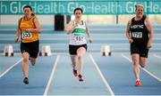15 March 2015; Athletes, from left, Mary Scalon, Blackrock AC, Co. Louth, Maria Murphy, Raheny Shamrock AC, Dublin, and Sinead McCarthy, United Striders AC, Co. Wexford, in action during the Women's W35 60m at the GloHealth National Masters Indoor Track and Field Championships. Athlone International Arena, Athlone, Co. Westmeath. Picture credit: Tomás Greally / SPORTSFILE