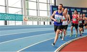 15 March 2015; Kieran Carlin, Finn Valley AC, Co. Donegal, leads the field during the Men's m45 800m event, during the GloHealth National Masters Indoor Track and Field Championships. Athlone International Arena, Athlone, Co. Westmeath. Picture credit: Tomás Greally / SPORTSFILE