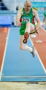 15 March 2015; Patrick Moran, Mayo AC, in action during the Men's M60 Long Jump event, during the GloHealth National Masters Indoor Track and Field Championships. Athlone International Arena, Athlone, Co. Westmeath. Picture credit: Tomás Greally / SPORTSFILE