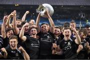 17 March 2015; CC Roscrea captain Tim Foley and team-mates celebrate with the Leinster Schools Senior Cup following their side's victory. Bank of Ireland Leinster Schools Senior Cup Final, in association with Beauchamps Solicitors, Belvedere College v Cistercian College Roscrea. RDS, Ballsbridge, Dublin. Picture credit: Stephen McCarthy / SPORTSFILE