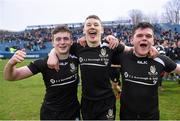 17 March 2015; CC Roscrea players, from left, Joe Murphy, Alan Tynan and Brian Diffley celebrate their side's victory. Bank of Ireland Leinster Schools Senior Cup Final, in association with Beauchamps Solicitors, Belvedere College v Cistercian College Roscrea. RDS, Ballsbridge, Dublin. Picture credit: Stephen McCarthy / SPORTSFILE
