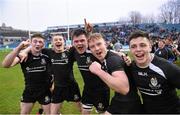 17 March 2015; CC Roscrea players, from left, Joe Murphy, Alan Tynan, Brian Diffley, Tim Carroll and Daniel Keane celebrate their side's victory. Bank of Ireland Leinster Schools Senior Cup Final, in association with Beauchamps Solicitors, Belvedere College v Cistercian College Roscrea. RDS, Ballsbridge, Dublin. Picture credit: Stephen McCarthy / SPORTSFILE