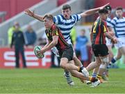 17 March 2015; Hugh Bourke, Ardscoil Rís, is tackled by Sean O'Connor, Rockwell College. SEAT Munster Schools Senior Cup Final, Rockwell College v Ardscoil Rís, Thomond Park, Limerick. Picture credit: David Maher / SPORTSFILE