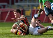 17 March 2015; Ian Brown, Ardscoil Rís, scores a try for his side. SEAT Munster Schools Senior Cup Final, Rockwell College v Ardscoil Rís, Thomond Park, Limerick. Picture credit: David Maher / SPORTSFILE