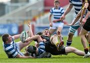 17 March 2015; Andy Coffey, Ardscoil Rís, is tackled by Niall Campion and Jack Binchy, Rockwell College. SEAT Munster Schools Senior Cup Final, Rockwell College v Ardscoil Rís, Thomond Park, Limerick. Picture credit: David Maher / SPORTSFILE