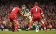 14 March 2015; Jamie Heaslip, Ireland, in action against Aaron Jarvis, left, and Gethin Jenkins, Wales. RBS Six Nations Rugby Championship, Wales v Ireland. Millennium Stadium, Cardiff, Wales. Picture credit: Stephen McCarthy / SPORTSFILE