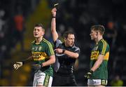18 March 2015; Jack Savage, Kerry, left, reacts as he is shown a black card by referee Derek O'Mahoney. EirGrid Munster U21 Football Championship, Semi-Final, Kerry v Cork, Páirc Uí Rinn, Cork. Picture credit: Diarmuid Greene / SPORTSFILE