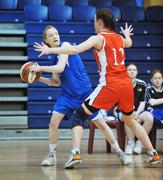 11 March 2008; Caitriona Foley, Calasanctius, in action against Christine O'Gorman, Presentation Thurles. Girls U19 A Final Schools League Final, Presentation Thurles, Co. Tipperary v Calasanctius, Oranmore, Co. Galway, National Basketball Arena, Tallaght, Dublin. Picture credit: Brendan Moran / SPORTSFILE