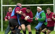 13 June 2000; David Wallace is tackled by John Hayes during an Ireland Rugby training session at Crusader Park in Oakville, Ontario, Canada. Photo by Matt Browne/Sportsfile