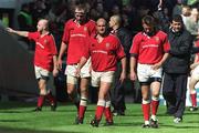 27 May 2000; Munster players, from left, John Hayes, John Langford, Peter Clohessy, Killian Keane and assistant coach Niall O'Donovan after defeat by Northampton Saints during the Heineken Cup Final between Munster and Northampton Saints at Twickenham Stadium in London, England. Photo by Brendan Moran/Sportsfile