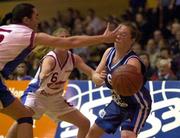 29 January 2000; Ciara Fenton of Killester in action against Jillian Hayes, left, and Olivia O'Reilly of Avonmore Wildcats during the Senior Women's Sprite Cup Semi-Final match between Avonmore Wildcats and Killester at the National Basketball Arena in Tallaght, Dublin. Photo by Brendan Moran/Sportsfile
