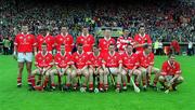 4 June 2000; The Cork team prior to the Guinness Munster Senior Hurling Championship Semi-Final match between Cork and Limerick at Semple Stadium in Thurles, Tipperary. Photo by Ray McManus/Sportsfile