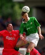 21 May 2000; Dominic Foley of Republic of Ireland in action against Jamie Carragher of Liverpool during the Steve Staunton and Tony Cascarino Testimonial match between Republic of Ireland and Liverpool at Lansdowne Road in Dublin. Photo by Brendan Moran/Sportsfile