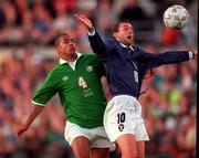 30 May 2000; Don Hutchison of Scotland in action against Phil Babb of Republic of Ireland during the International Friendly match between Republic of Ireland and Scotland at Lansdowne Road in Dublin. Photo by David Maher/Sportsfile