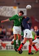 30 May 2000; Gary Breen of Republic of Ireland in action against Don Hutchison of Scotland during the International Friendly match between Republic of Ireland and Scotland at Lansdowne Road in Dublin. Photo by David Maher/Sportsfile