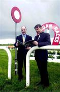 29 May 2000; Martin Moore, Irish Horseracing Authority Chief Exective, left, and Denis Brosnan, Chairman, Irish Horseracing Authority, at the publication of the IRH, 1999 Annual Report, at Kilbeggan Racecourse in Westmeath. Photo by David Maher/Sportsfile