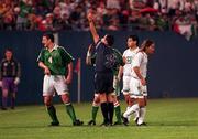 12 June 1996; Republic of Ireland's Liam Daish is sent off by referee Raul Dominguez during the US Cup match between Mexico and Republic of Ireland at Giants Stadium in East Rutherford, New Jersey, USA. Photo by Ray McManus/Sportsfile