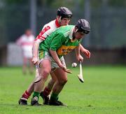 29 April 2000; John Joe Canty of Kerry in action against Benny Ward of Derry during the Church & General National Hurling League Division 1 Relegation Play-Off match between Kerry and Derry at Parnell Park in Dublin. Photo by Brendan Moran/Sportsfile