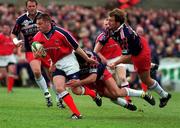 15 April 2000; Killian Keane of Munster in action against David Aurabou and Cliff Mytton of Stade Francais during the Heineken Cup Quarter-Final match between Munster and Stade Francais at Thomond Park in Limerick. Photo by Matt Browne/Sportsfile