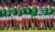 13 May 2000; Limerick players stand for the National Anthem, Amhrán na bhFiann, prior to the All-Ireland U21 Football Championship Final between Limerick and Tyrone at Cusack Park in Mullingar, Westmeath. Photo by Damien Eagers/Sportsfile