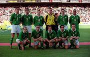 30 May 2000; The Republic of Ireland team, back row, from left, Niall Quinn, Gary Breen, Mark Kennedy, Alan Kelly, Kevin Kilbane and Phil Babb with, front row, Stephen McPhail, Robbie Keane, Jason McAteer, Stephen Carr and Steve Finnan prior to the International Friendly match between Republic of Ireland and Scotland at Lansdowne Road in Dublin. Photo by David Maher/Sportsfile