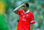 18 June 2000; A dejected Eoin Sexton of Cork reacts following the Bank of Ireland Munster Senior Football Championship Semi-Final match between Kerry and Cork at Fitzgerald Stadium in Killarney, Kerry. Photo by Brendan Moran/Sportsfile