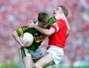 18 June 2000; Mike Frank Russell of Kerry in action against Anthony Lynch of Cork during the Bank of Ireland Munster Senior Football Championship Semi-Final match between Kerry and Cork at Fitzgerald Stadium in Killarney, Kerry. Photo by Damien Eagers/Sportsfile