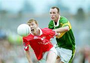18 June 2000; Donagh Wiseman of Cork in action against John Crowley of Kerry during the Bank of Ireland Munster Senior Football Championship Semi-Final match between Kerry and Cork at Fitzgerald Stadium in Killarney, Kerry. Photo by Brendan Moran/Sportsfile