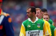 6 August 2000; Offaly captain Johnny Dooley leads his team in the pre-match parade prior to the Guinness All-Ireland Senior Hurling Championship Semi-Final match between Cork and Offaly at Croke Park in Dublin. Photo by Ray McManus/Sportsfile