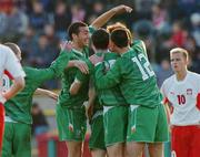 27 April 2004; John Fitzgerald celebrates with his Republic of Ireland team-mates Stephen Kelly, left, William Memmet and Stephen Ward after scoring their second goal during the U21 International Friendly match between Poland and Republic of Ireland at GKS Olimpa in Grudziadz, Poland. Photo by David Maher/Sportsfile