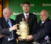 28 April 2004; Owners of Beef or Salmon John McLarnon, left, and Joe Craig, right, are presented with the Gold Cup by Nico Vivelde, CEO of Heineken, at Punchestown Racecourse in Kildare. Photo by Matt Browne/Sportsfile