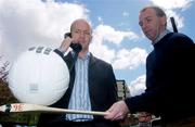 29 April 2004; Tyrone footballer Peter Canavan, left, and Kilkenny hurler DJ Carey at the announcement by the Carphone Warehouse sponsored Gaelic Players' Association, of a 2 million Euro joint-venture with new telecommunications company, Club-Tel, at the Alexander Hotel in Dublin. Photo by Brian Lawless/Sportsfile