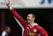 30 April 2004; Jason Byrne of Shelbourne celebrates after scoring his side's first goal during the Eircom League Premier Division match between Shelbourne and St Patrick's Athletic at Tolka Park in Dublin. Photo by David Maher/Sportsfile